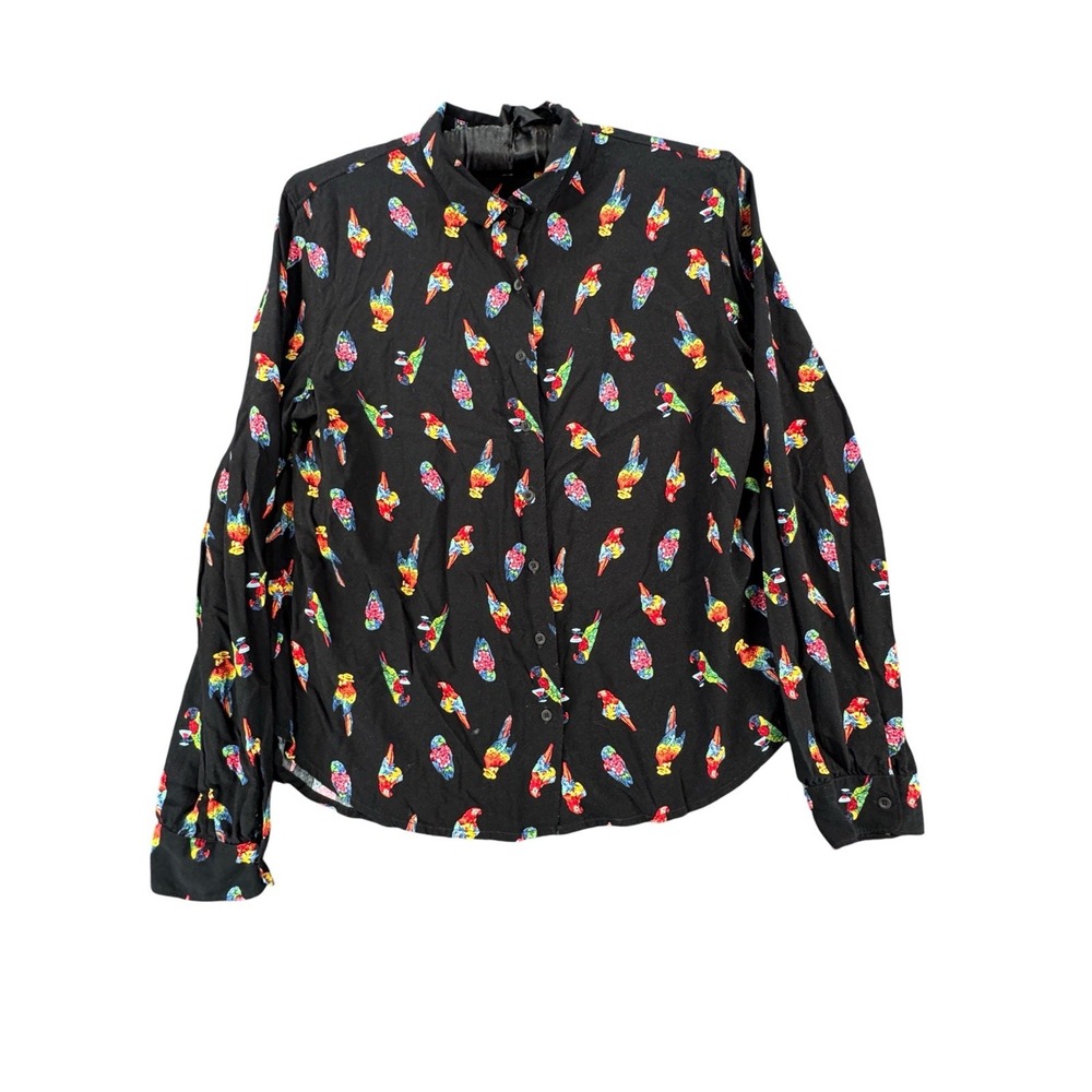 Levis Womens XL Black Colorful Parrot Bird Print Button Down Shirt Tropical